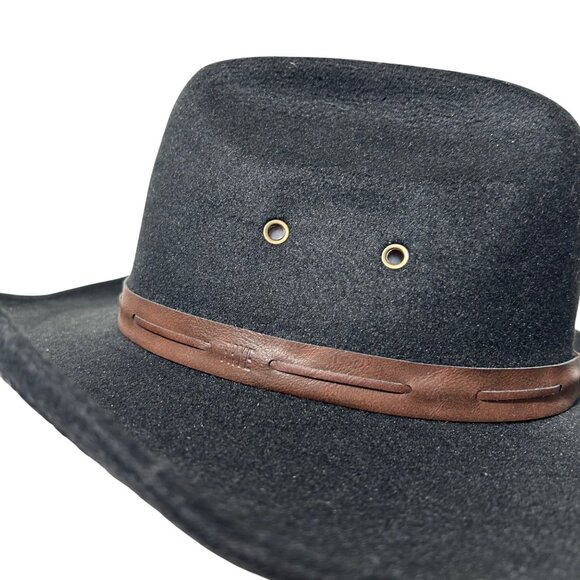 Frye Black Wool Western Cowboy Hat With Brown Leather Band Unisex - Picture 9 of 9